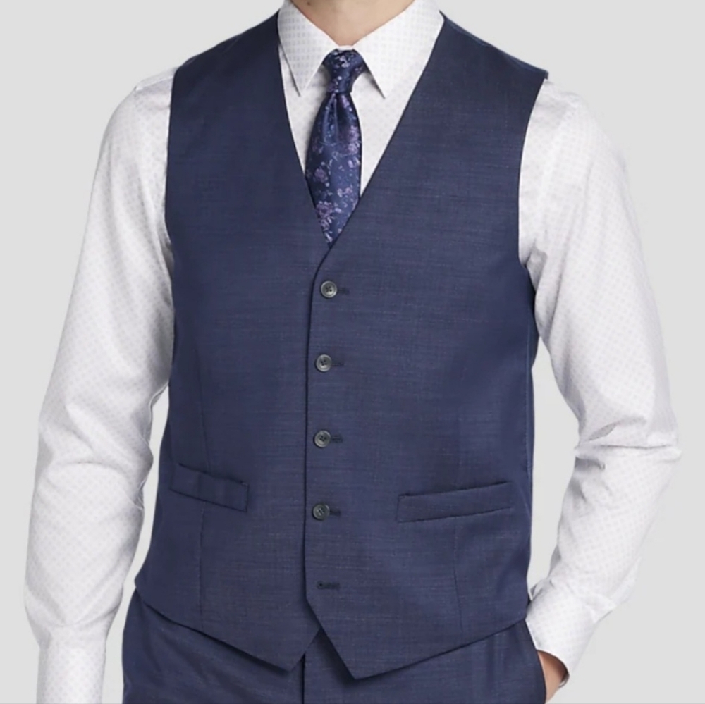Awareness By Kenneth Cole Men's Wool Dress Vest Navy Blue Large